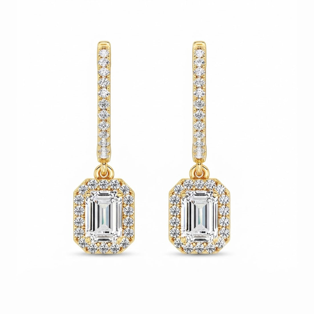 Emerald Cut Moissanite Halo Drop Dangle Earrings