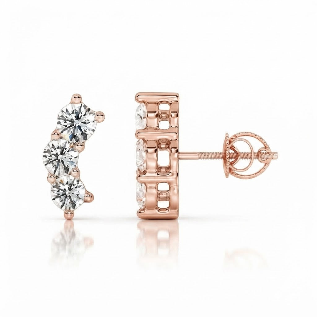 Three Stone Moissanite Diamond Stud Earrings for Unisex