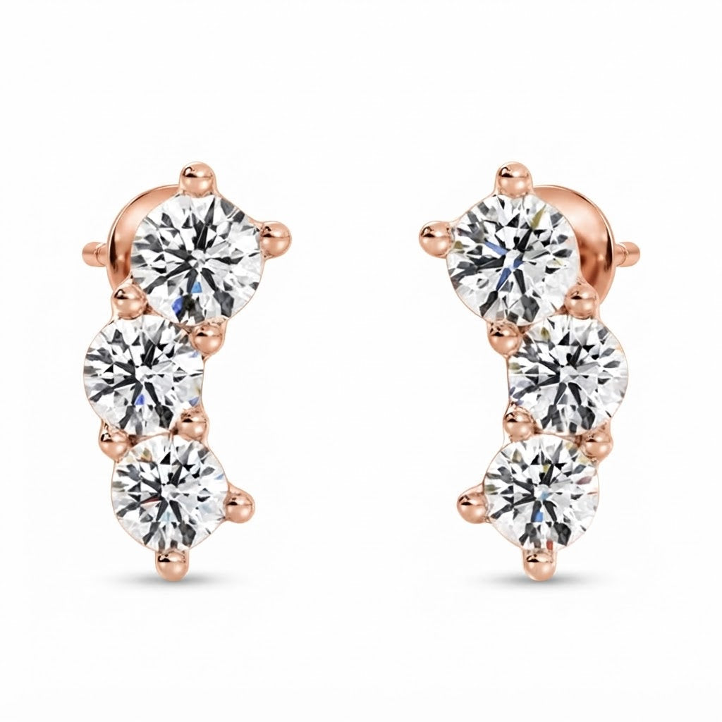 Three Stone Moissanite Diamond Stud Earrings for Unisex
