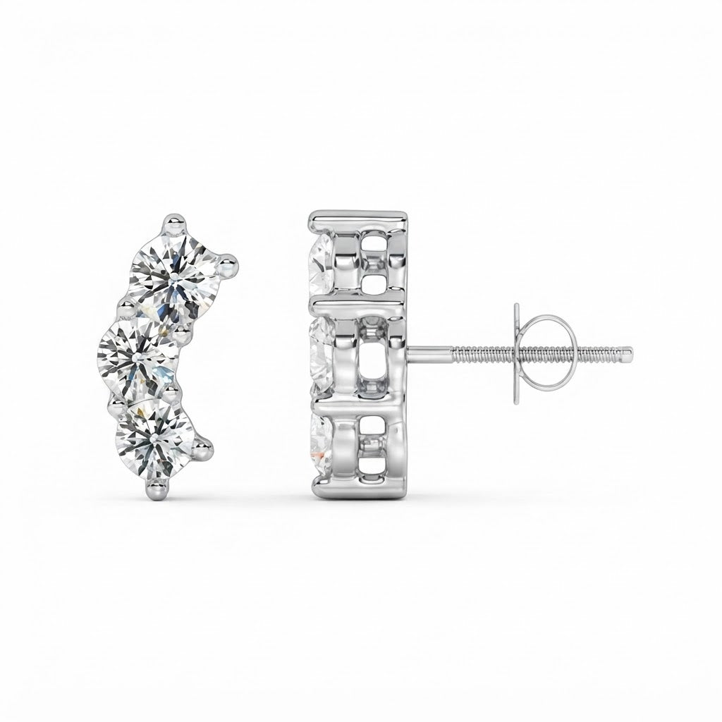 Three Stone Moissanite Diamond Stud Earrings for Unisex