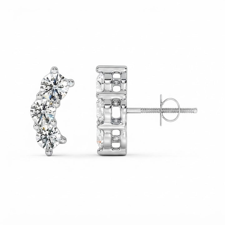 Three Stone Moissanite Diamond Stud Earrings for Unisex