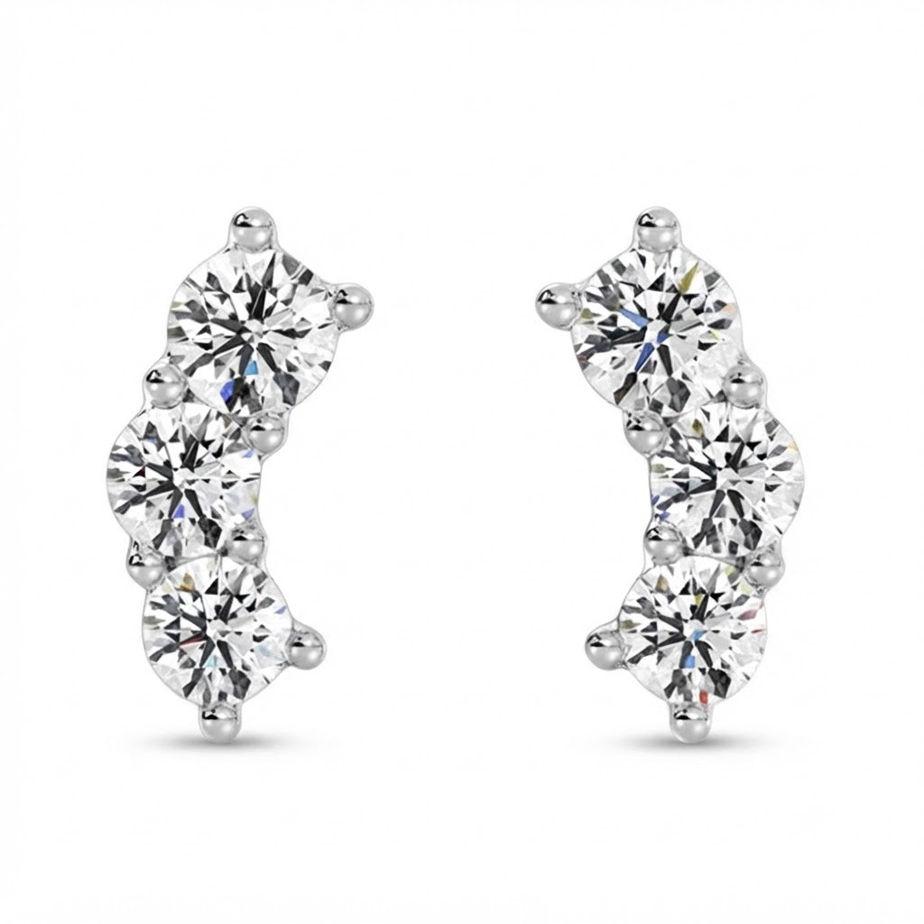 Three Stone Moissanite Diamond Stud Earrings for Unisex