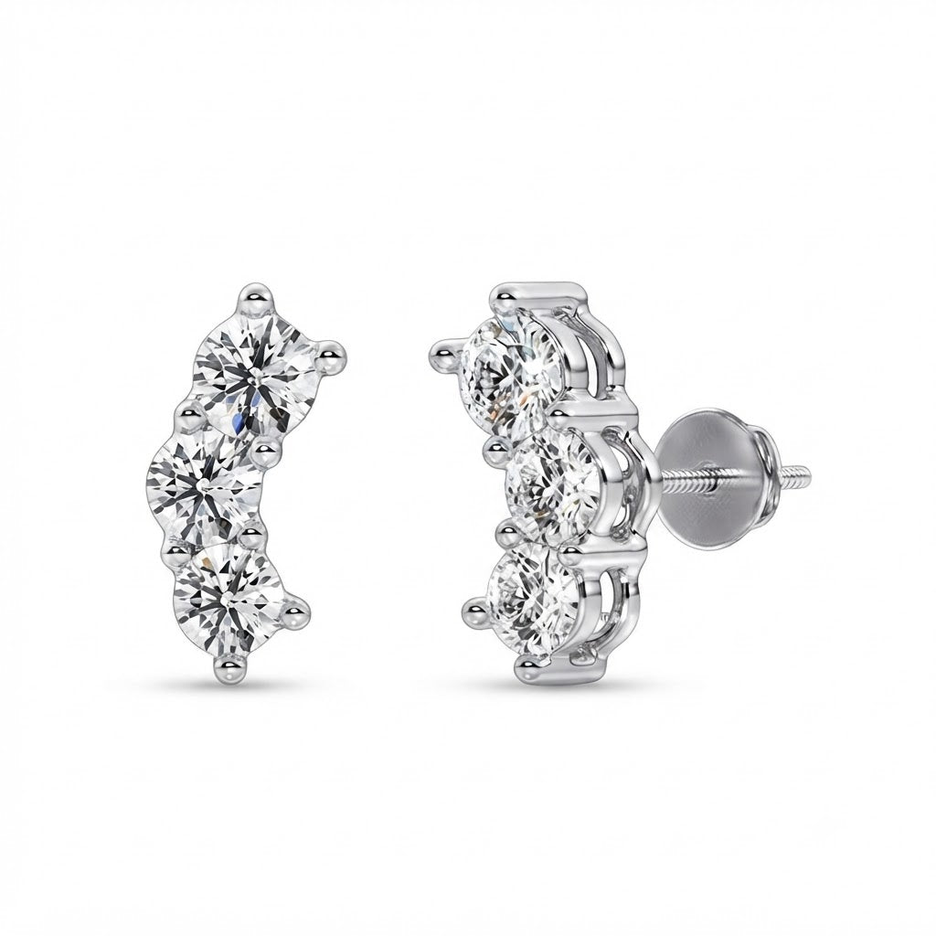 Three Stone Moissanite Diamond Stud Earrings for Unisex
