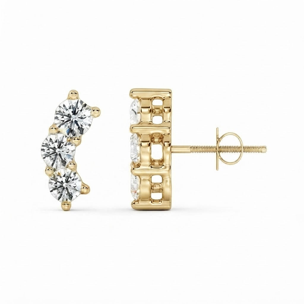 Three Stone Moissanite Diamond Stud Earrings for Unisex