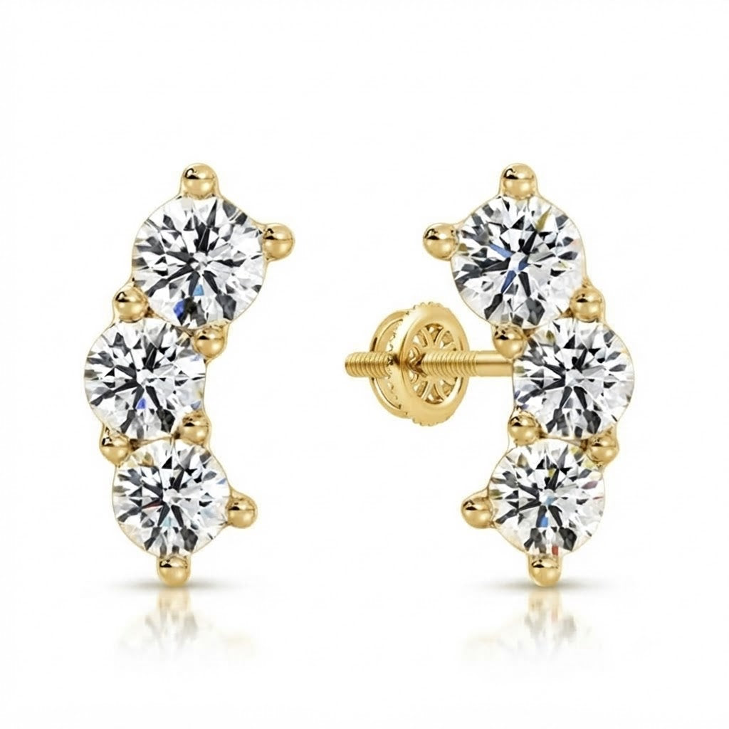 Three Stone Moissanite Diamond Stud Earrings for Unisex