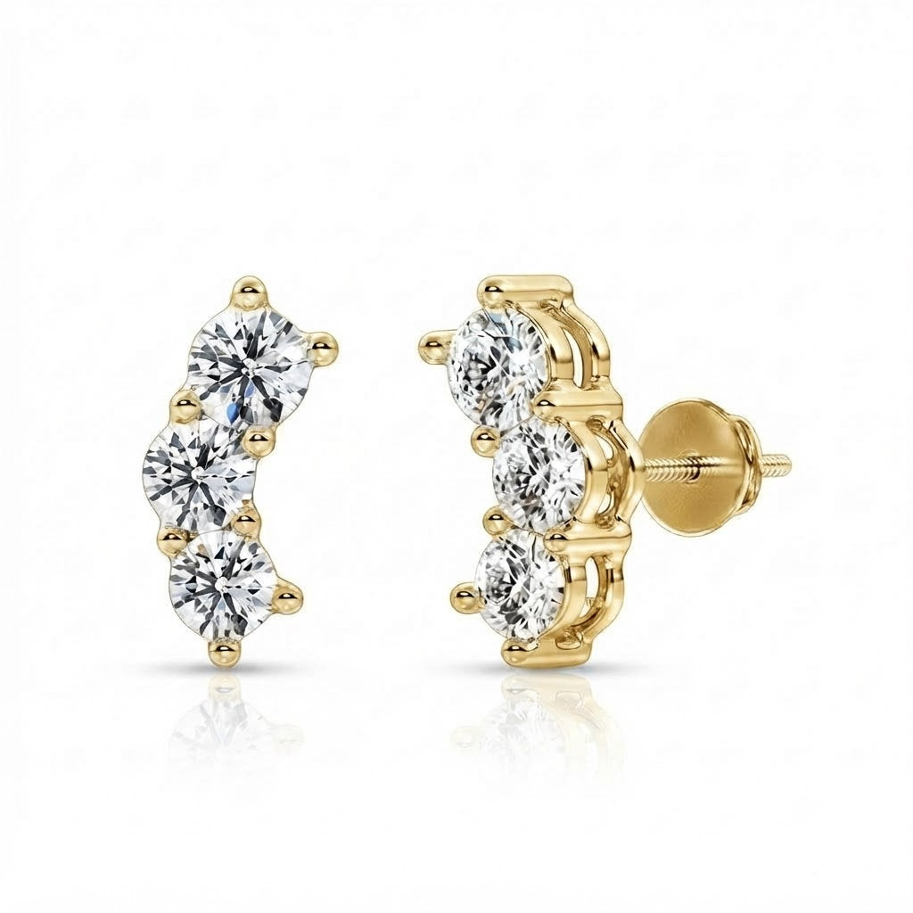 Three Stone Moissanite Diamond Stud Earrings for Unisex