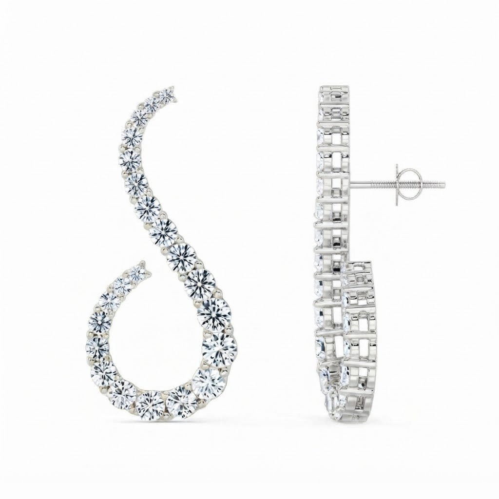 Stylish Moissanite "S" Shape Diamond Stud Earrings