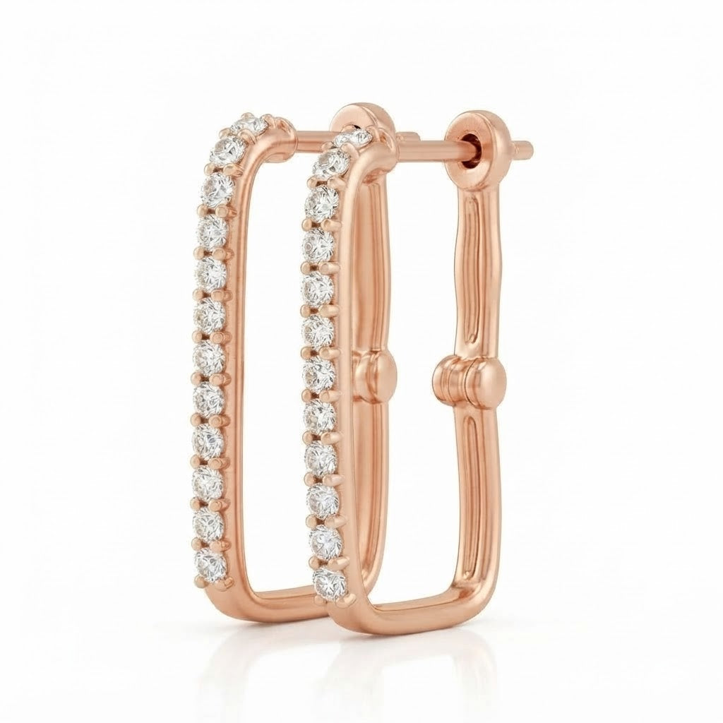 Round Moissanite Diamond Square Hoop Earrings