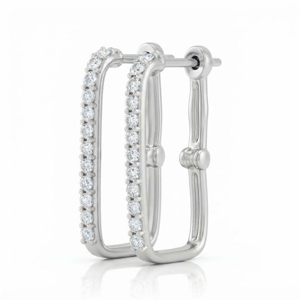 Round Moissanite Diamond Square Hoop Earrings