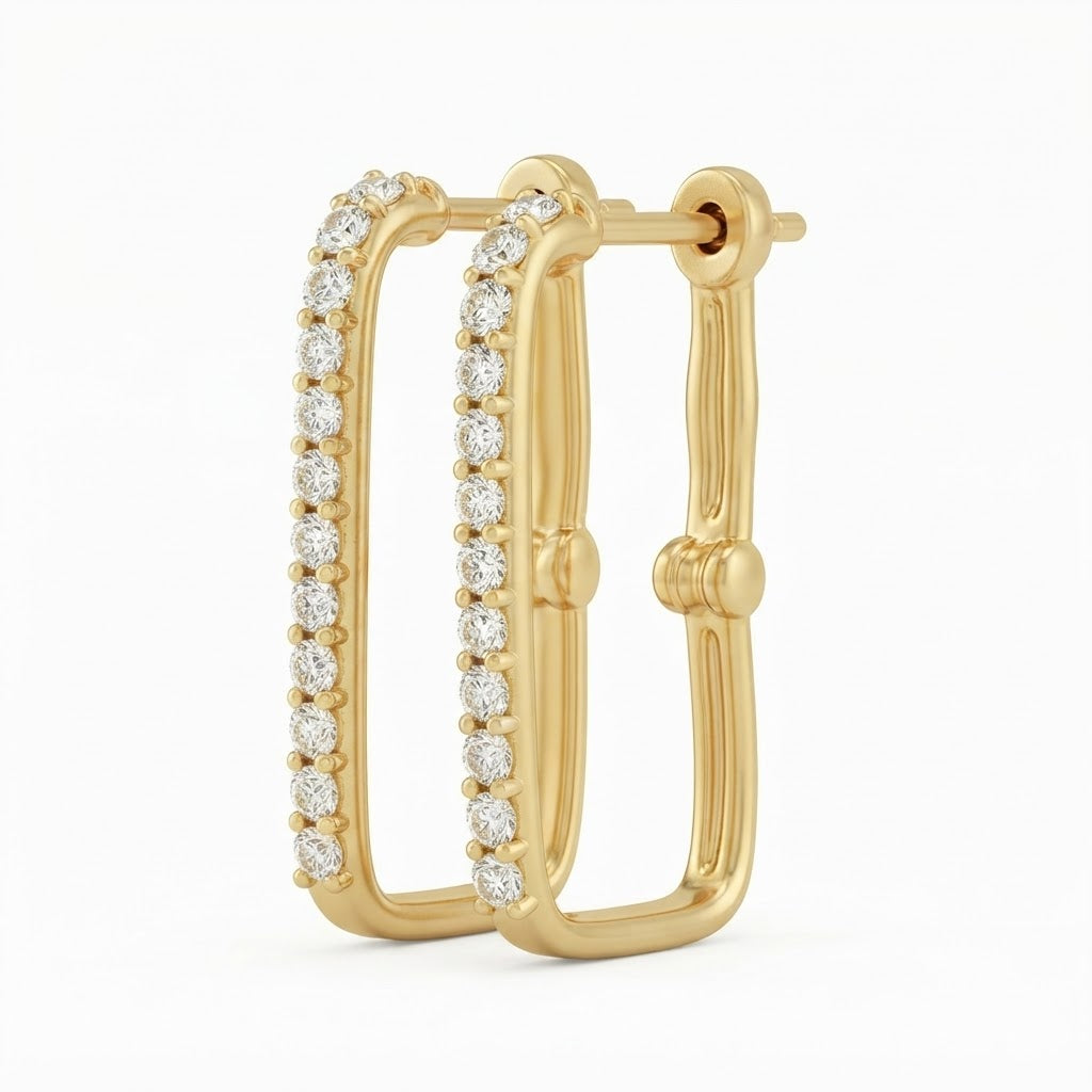 Round Moissanite Diamond Square Hoop Earrings