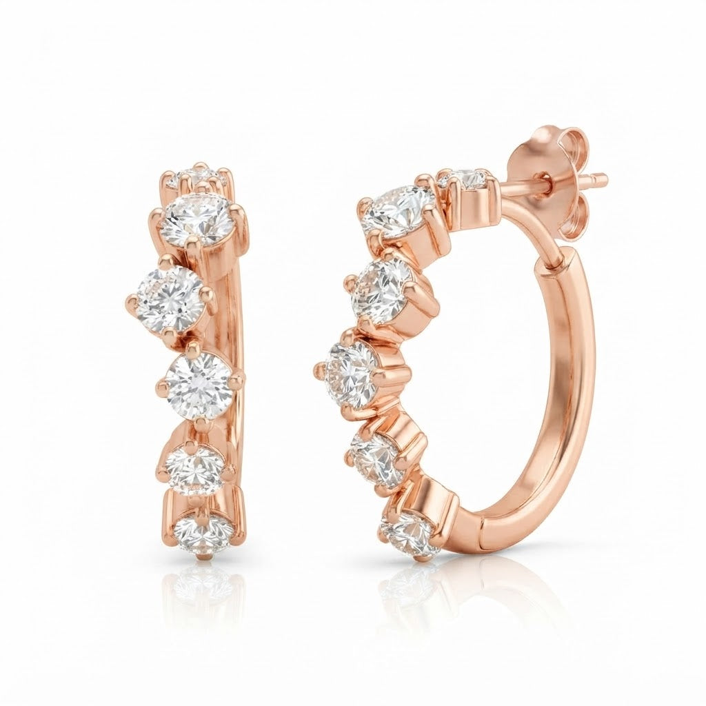 0.80ct Round Cut Moissanite Diamond Cluster Hoop Earrings