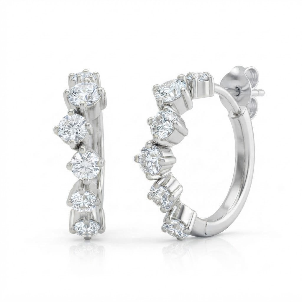 0.80ct Round Cut Moissanite Diamond Cluster Hoop Earrings