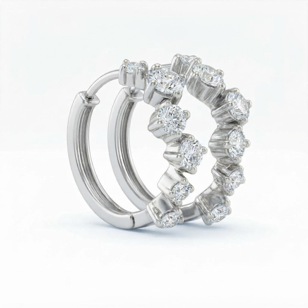 0.80ct Round Cut Moissanite Diamond Cluster Hoop Earrings