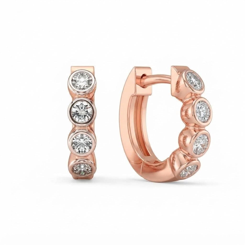 0.70 CT Moissanite Round Diamond Bezel Hoop Earring