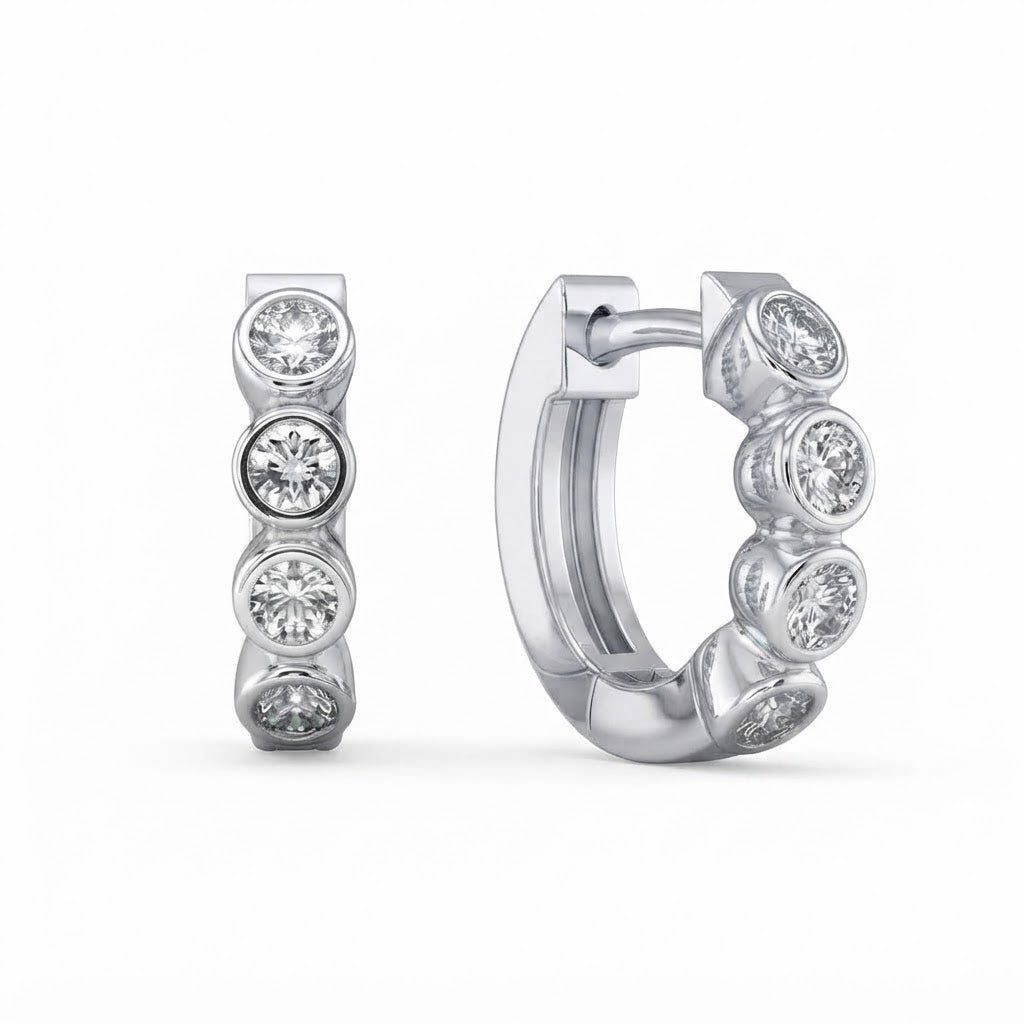 0.70 CT Moissanite Round Diamond Bezel Hoop Earring