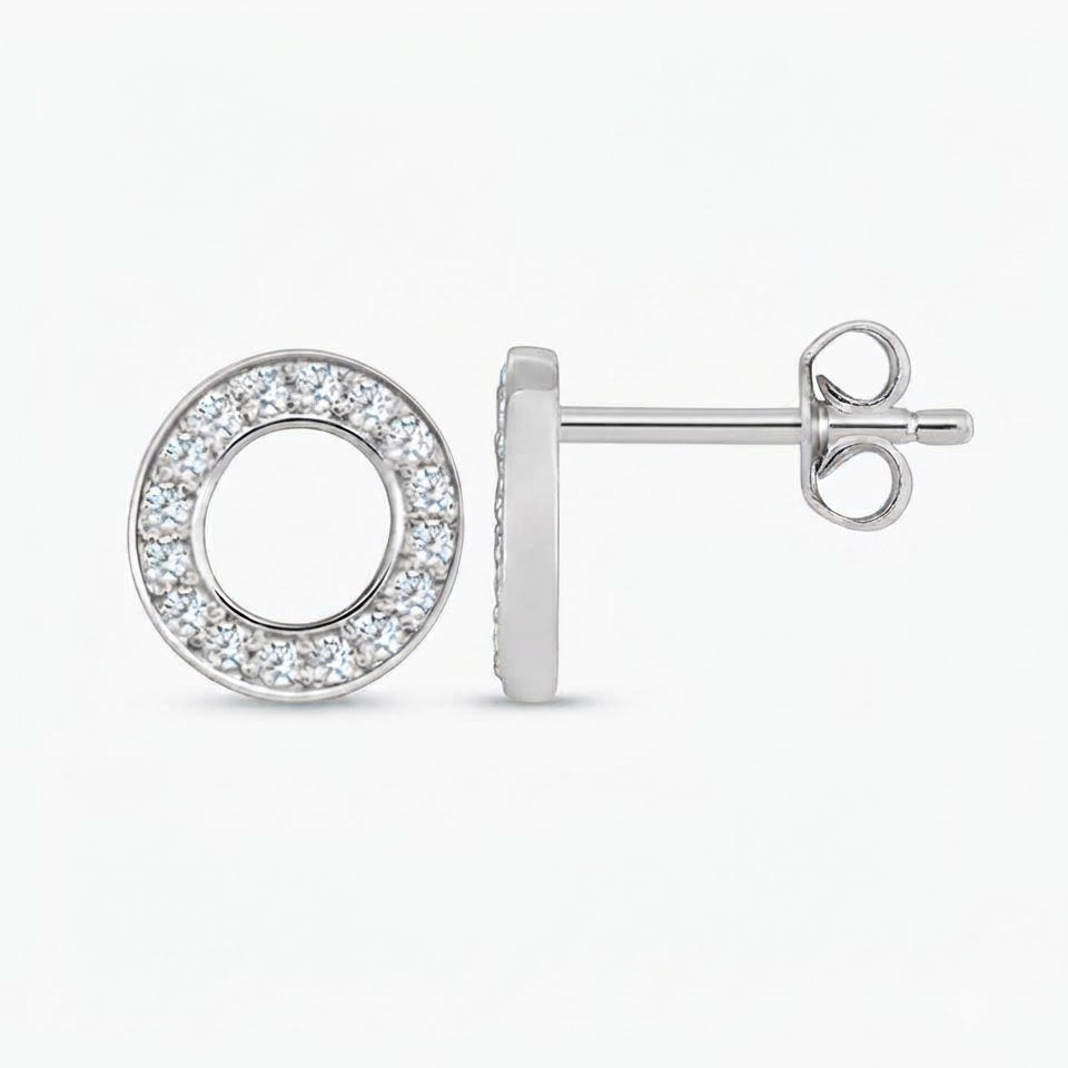 Circle Moissanite Diamond Screw Back Stud Earrings