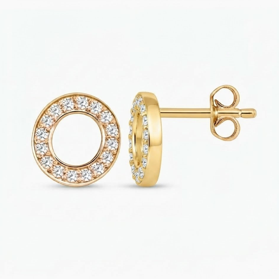 Circle Moissanite Diamond Screw Back Stud Earrings