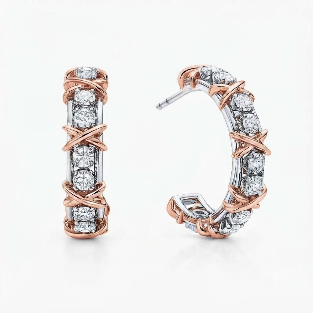 Two-Tone Moissanite Pave Hoop Earrings