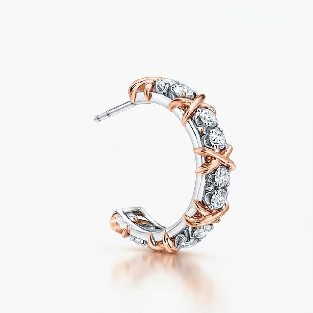 Two-Tone Moissanite Pave Hoop Earrings