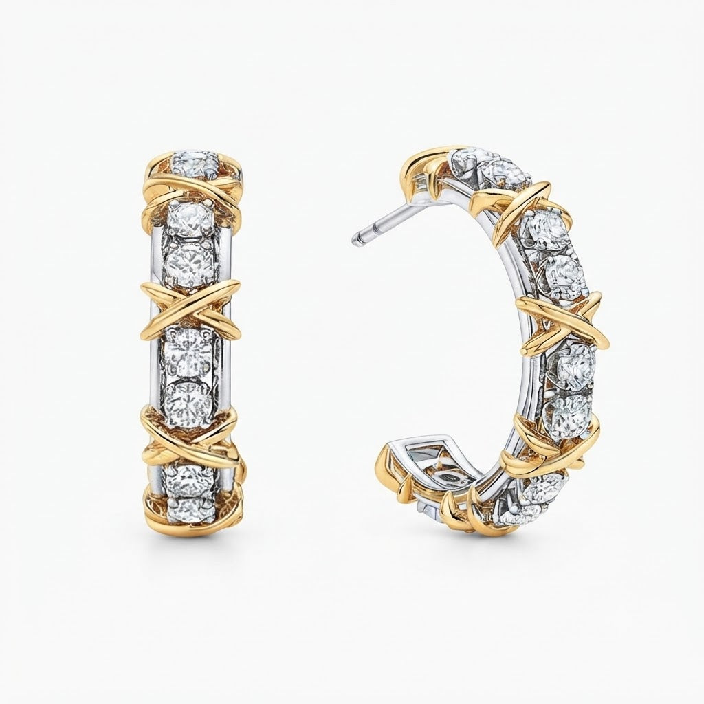 Two-Tone Moissanite Pave Hoop Earrings