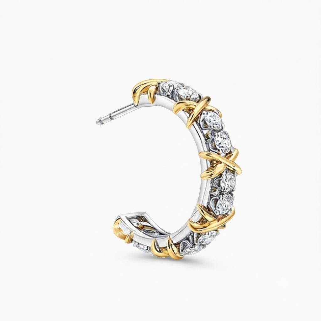Two-Tone Moissanite Pave Hoop Earrings