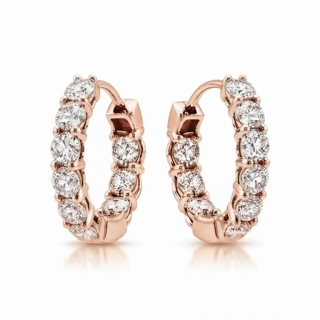 Round Cut Moissanite Diamond Hoop Earrings