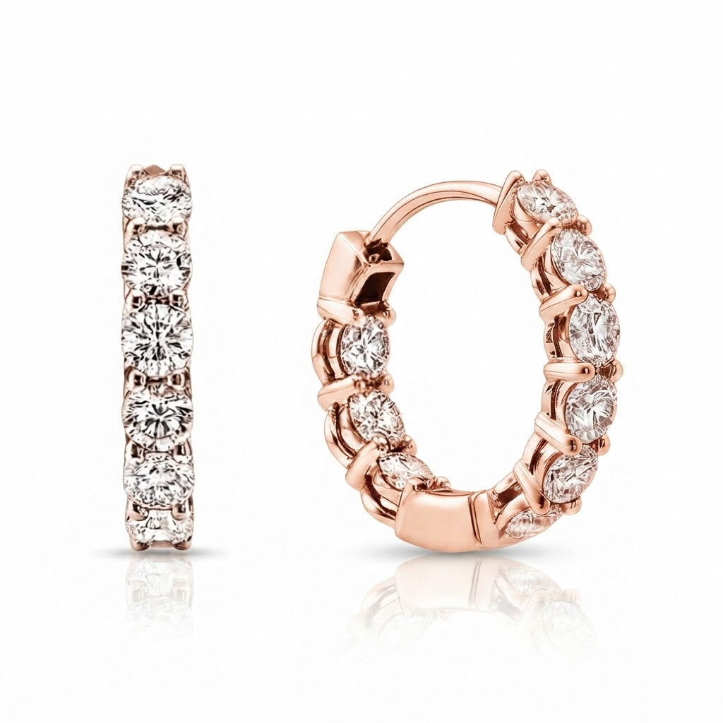 Round Cut Moissanite Diamond Hoop Earrings