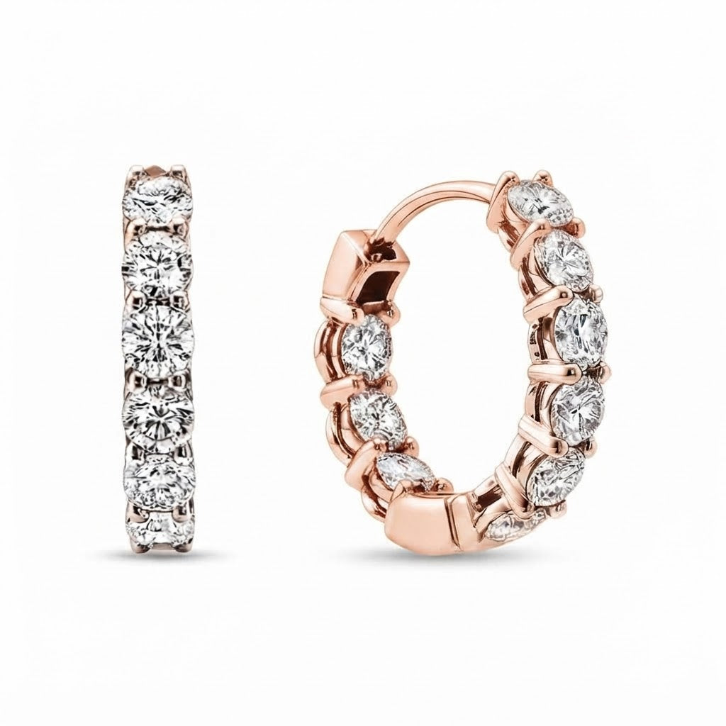 Round Cut Moissanite Diamond Hoop Earrings