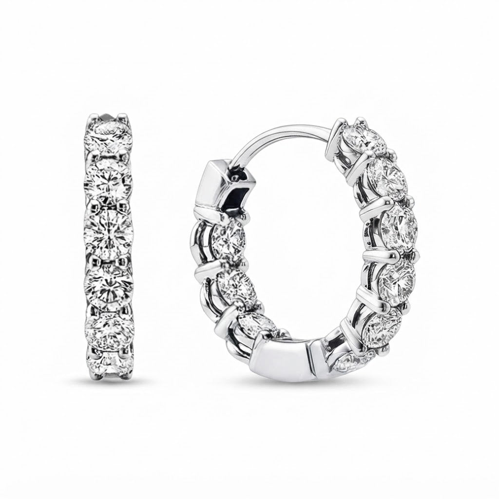 Round Cut Moissanite Diamond Hoop Earrings