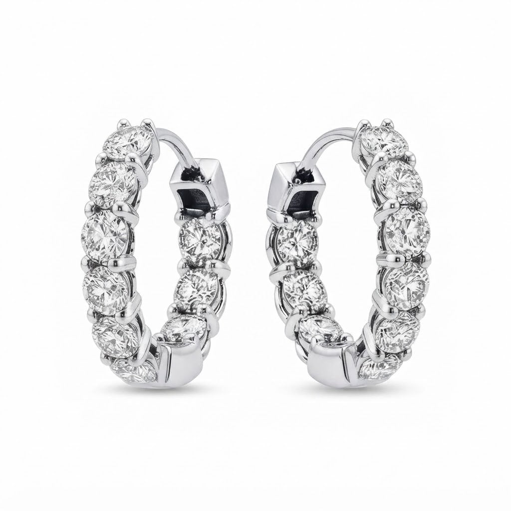 Round Cut Moissanite Diamond Hoop Earrings