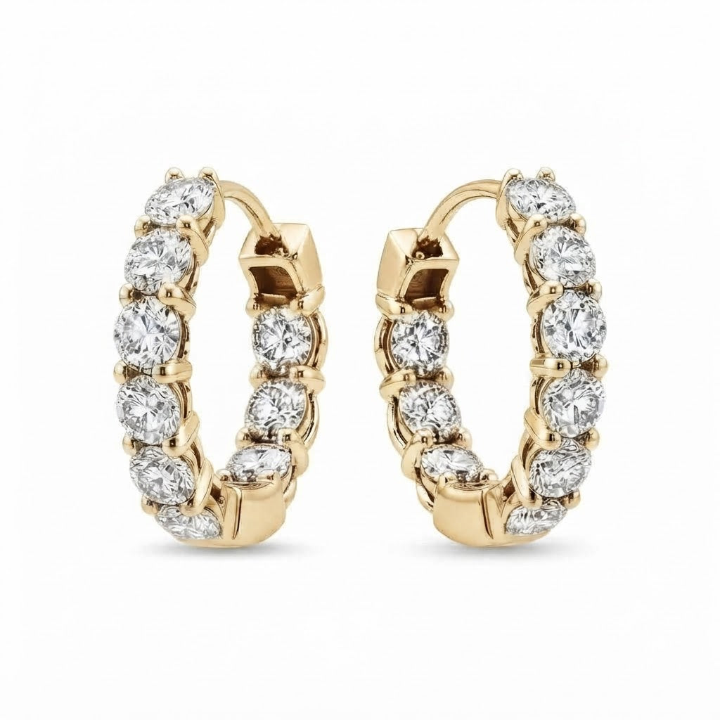 Round Cut Moissanite Diamond Hoop Earrings
