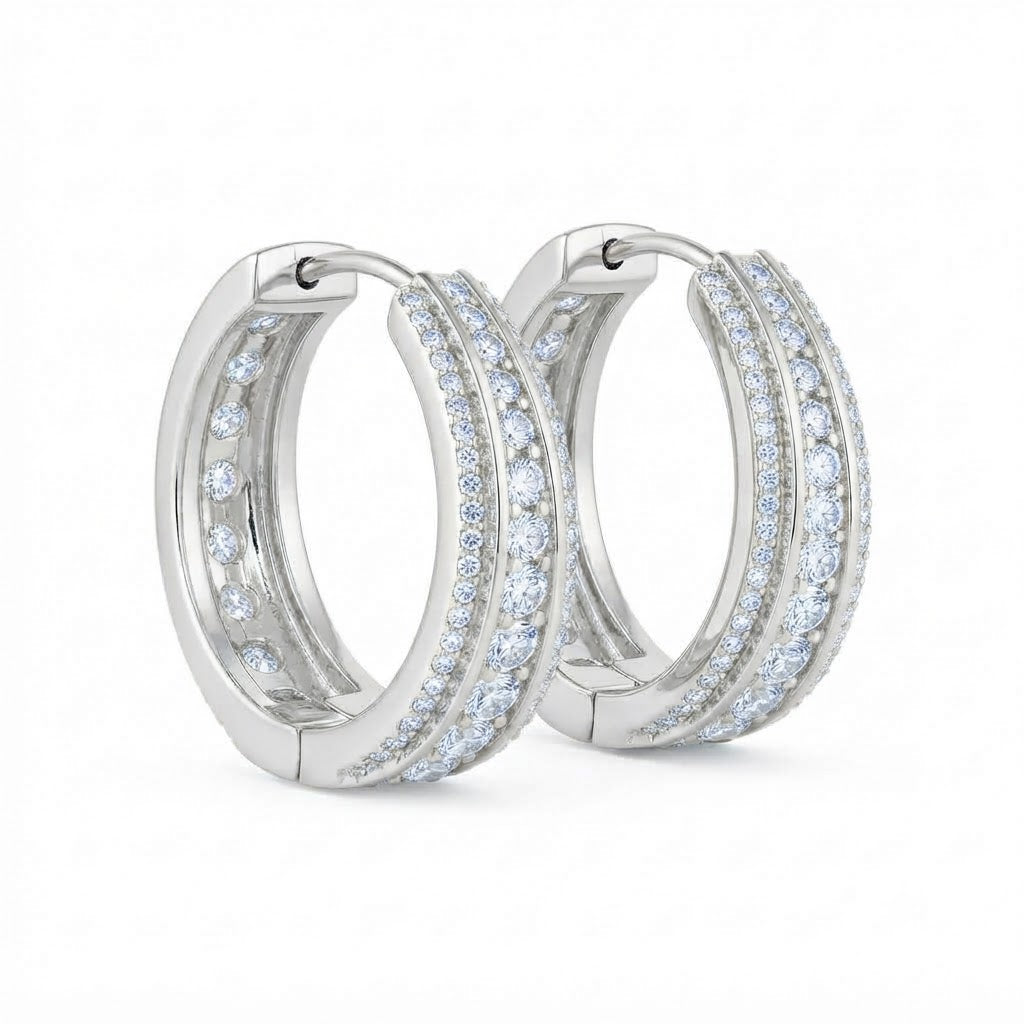 Moissanite Round Diamond Hip Hop Huggie Hoop Unisex Earring