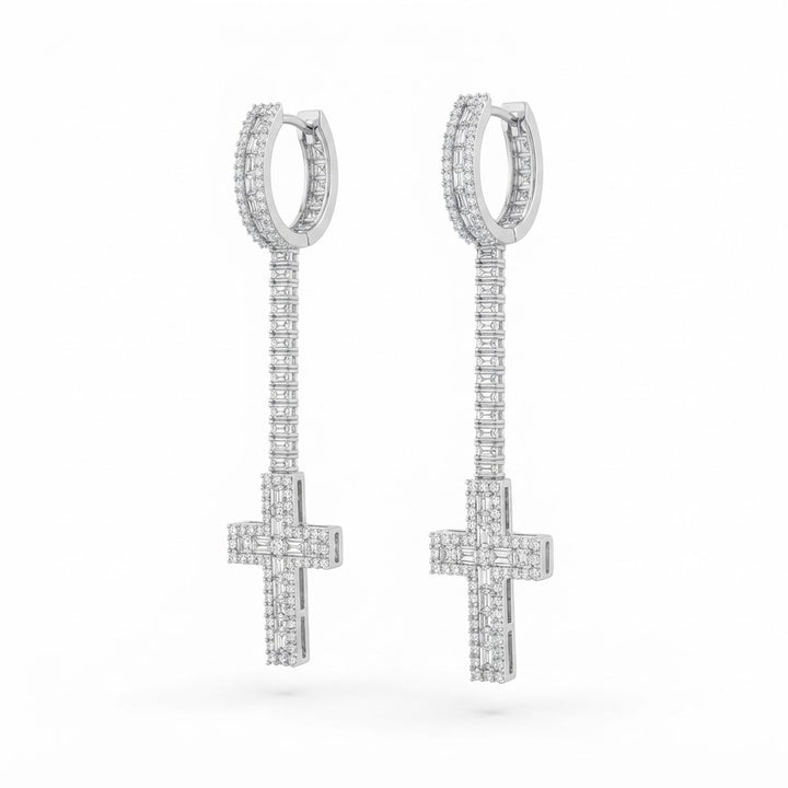 Cross Moissanite Diamond Dangle Drop Long Earrings