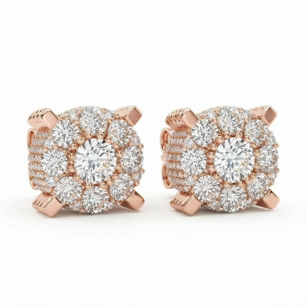 Floral Shape Cluster Moissanite Diamond Stud Earring