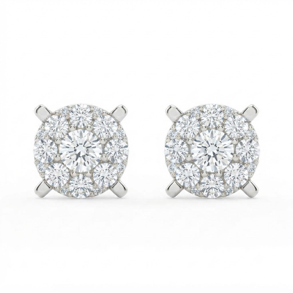 Floral Shape Cluster Moissanite Diamond Stud Earring