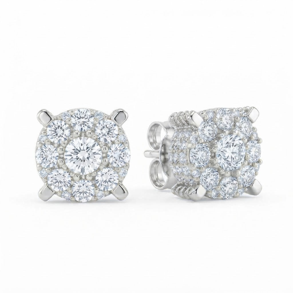 Floral Shape Cluster Moissanite Diamond Stud Earring