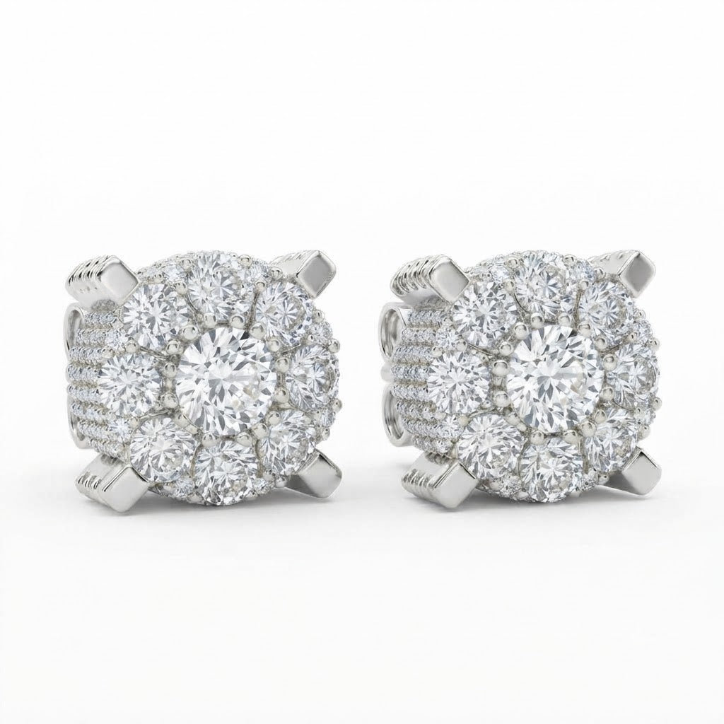 Floral Shape Cluster Moissanite Diamond Stud Earring