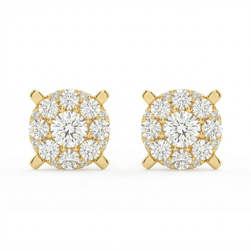 Floral Shape Cluster Moissanite Diamond Stud Earring