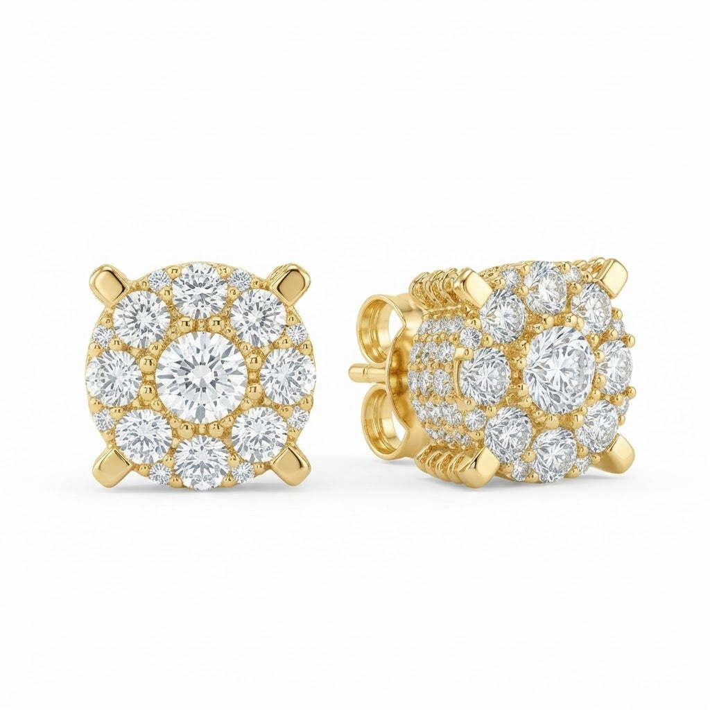 Floral Shape Cluster Moissanite Diamond Stud Earring