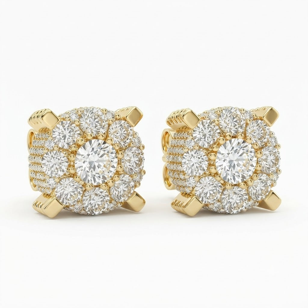 Floral Shape Cluster Moissanite Diamond Stud Earring