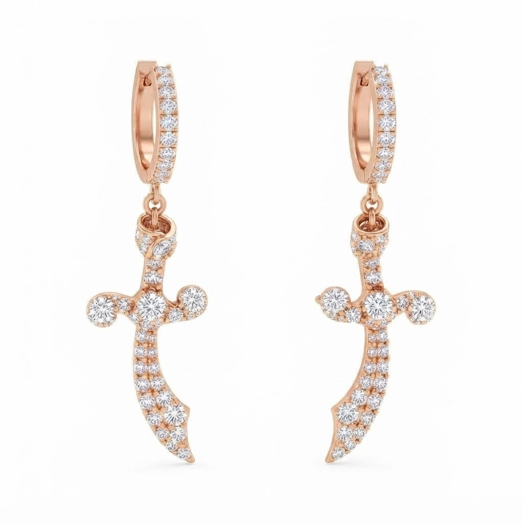 Knife Shape Fully Iced Out Moissanite Hip Hop Style Earring