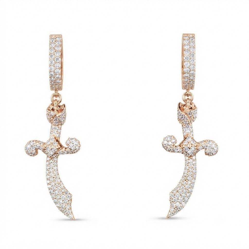 Knife Shape Fully Iced Out Moissanite Hip Hop Style Earring