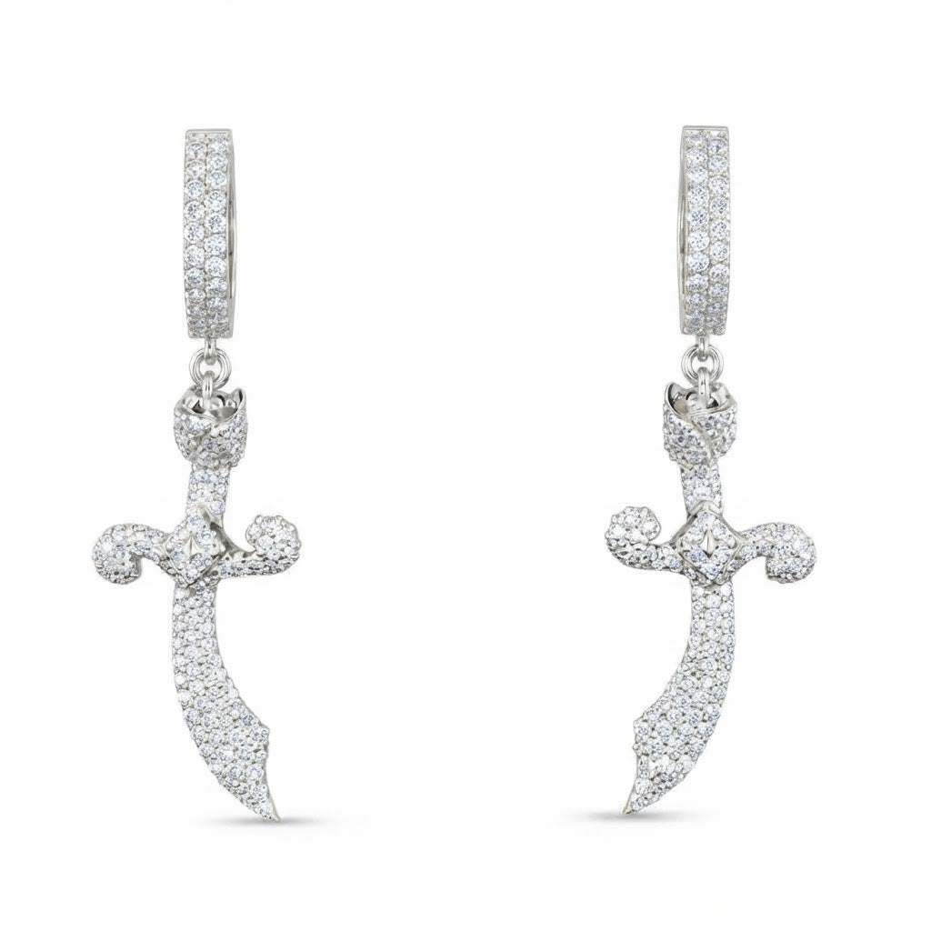 Knife Shape Fully Iced Out Moissanite Hip Hop Style Earring