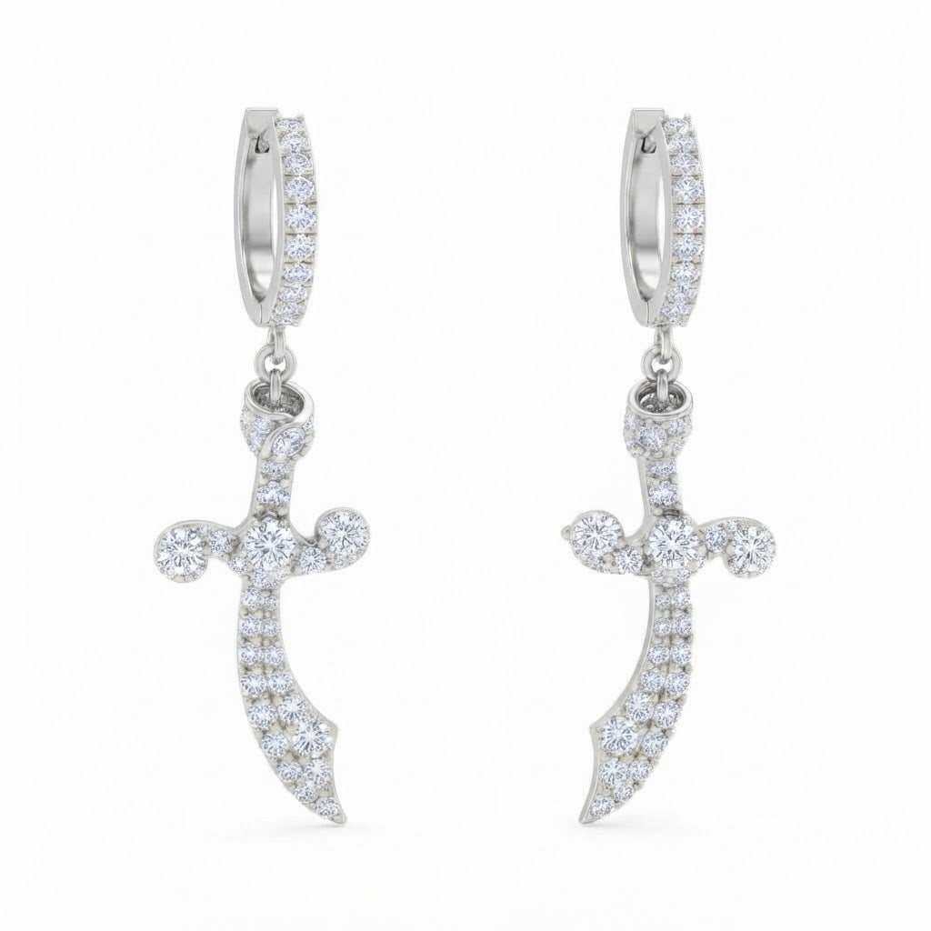 Knife Shape Fully Iced Out Moissanite Hip Hop Style Earring