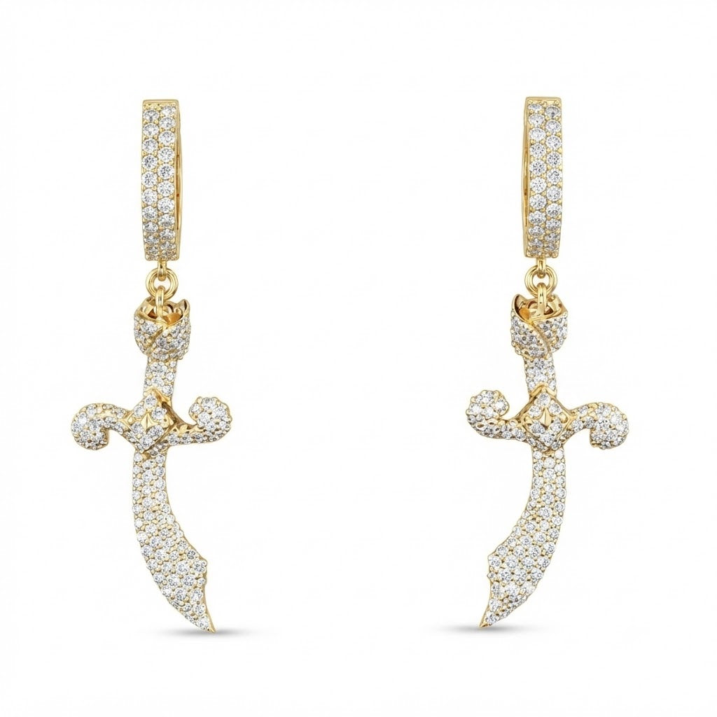 Knife Shape Fully Iced Out Moissanite Hip Hop Style Earring