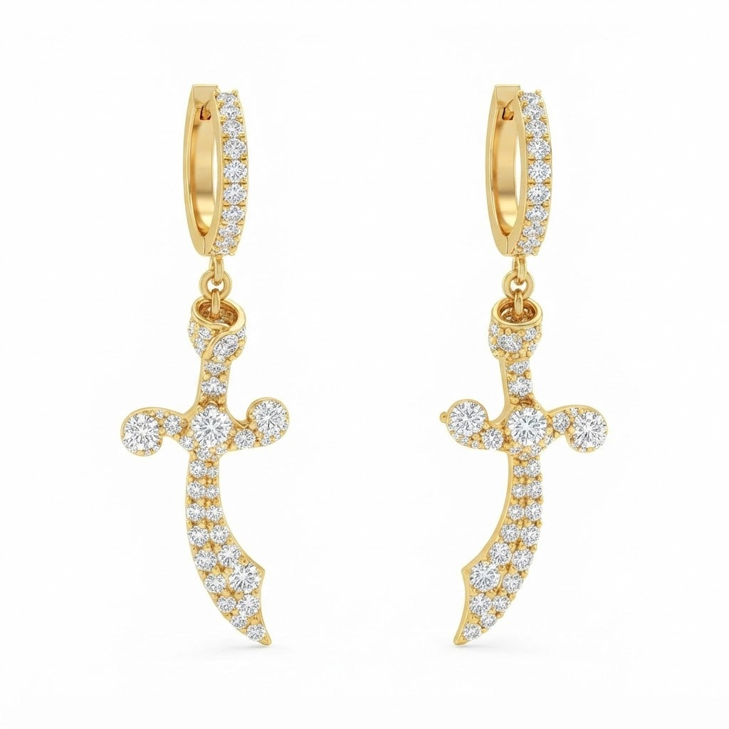 Knife Shape Fully Iced Out Moissanite Hip Hop Style Earring