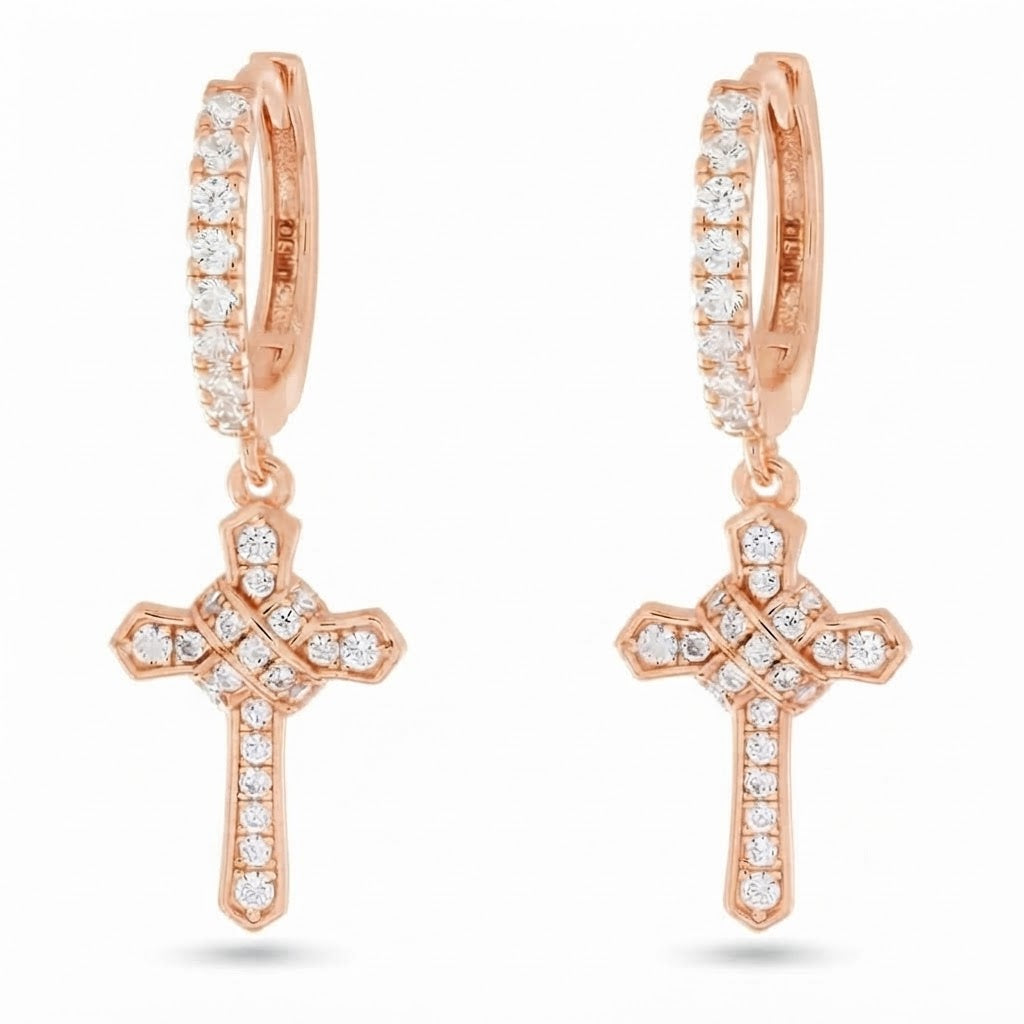 Iced Wrapped Cross Diamond Earrings