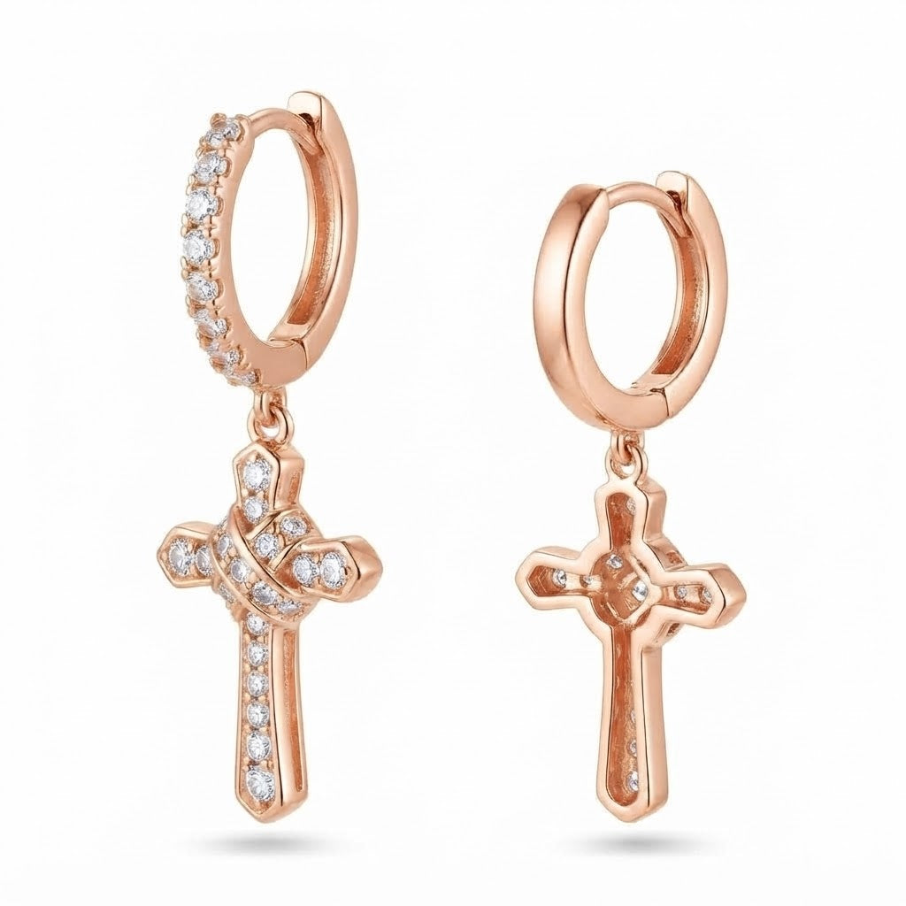 Iced Wrapped Cross Diamond Earrings
