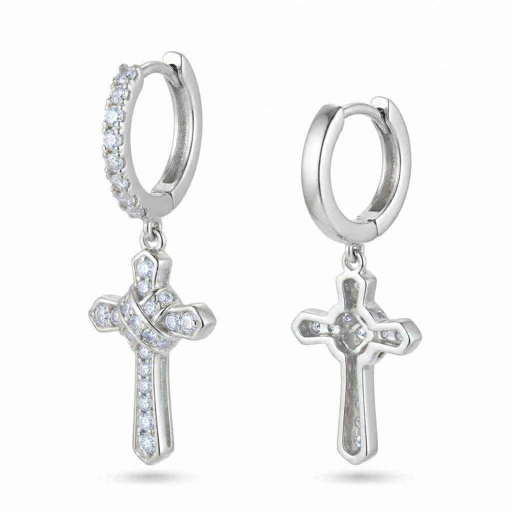 Iced Wrapped Cross Diamond Earrings