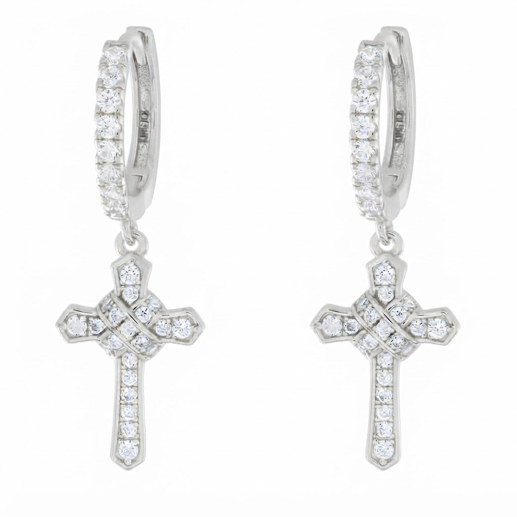 Iced Wrapped Cross Diamond Earrings